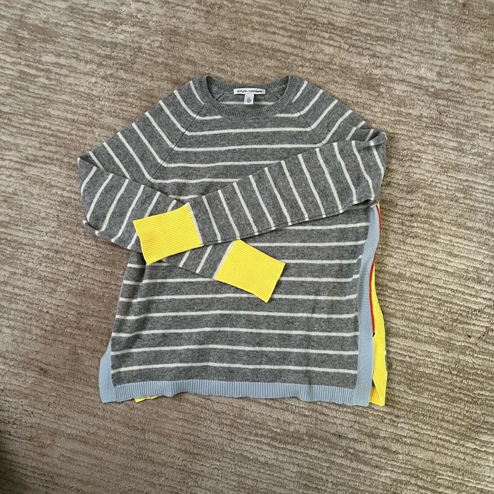 Striped Autumn Cashmere Crewneck Sweater with accent stripes